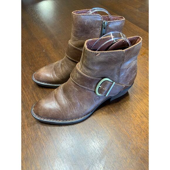 Born Brown Leather Ankle Boot Women 6 Fringe Grunge Western Cowgirl Witch Hobbit - Picture 1 of 10